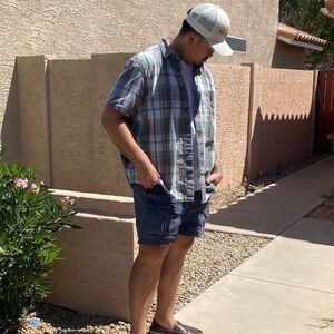 Vintage Carhartt Plaid Shirt 2XL Relaxed Fit Short Sleeve Button Up Teal Tan‎